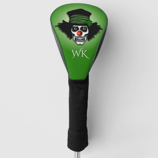 Couvre-club De Golf Cool Irlandais Skeleton Clown vert Monogramme (Devant)