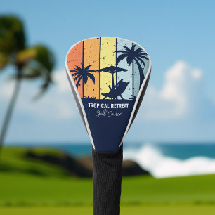 Couvre-club De Golf Cool Retro Beach Palm Trees Custom Navy Blue