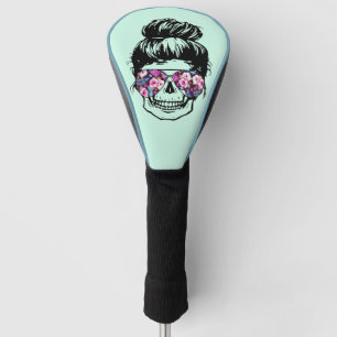 Couvre-club De Golf Cool Retro Skull Sunglasses Messy Bun Turquoise fe