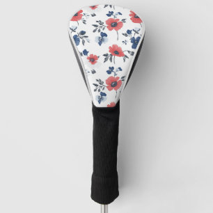 Couvre-club De Golf Coquelicot de corail Navy Blue Floral Botanique