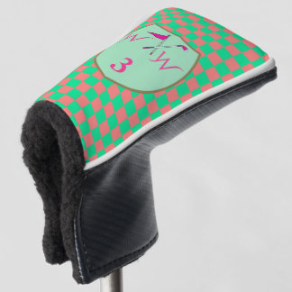 Couvre-club De Golf Corail Chic Rose & Pastel Vert à Carreaux Monogram