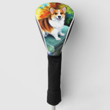 Corgi dans la couverture de la tête de golf du jar
