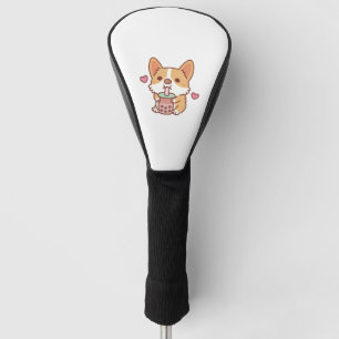 Couvre-club De Golf Corgi mignonne Aime Boire Thé Bubble