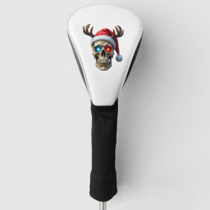 Couvre-club De Golf Crâne de Noël avec chapeau de Père Noël et bois my