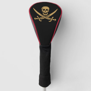 Couvre-club De Golf Crâne et Cutlass d'or aztèque Pirate Calico Jack