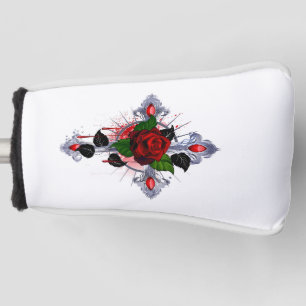 Couvre-club De Golf Croix d'argent avec une rose rouge