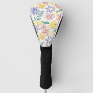Couvre-club De Golf Croquis de fleur sauvage vintage (9)