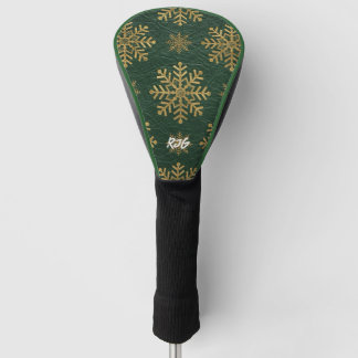 Couvre-club De Golf Cuir Vert Embellie de Flocons de Neige Dorés et In