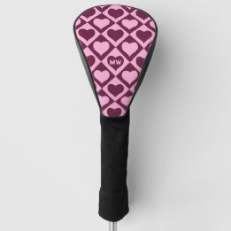 Couvre-club De Golf Custom Heart Checkerboard Pattern Bordeaux Pink - 