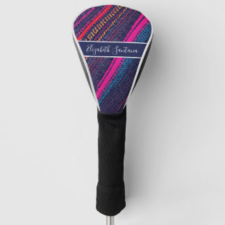 Couvre-club De Golf Custom Name Pink, Blue & Yellow Fiber Texture