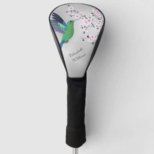 Couvre-club De Golf Cute Green Hummingbird Cherry Blossom Ajouter Nom  (Devant)