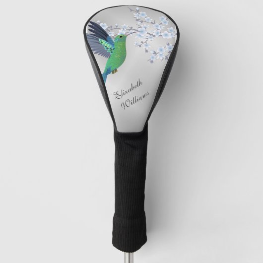 Couvre-club De Golf Cute Green Hummingbird Cherry Blossom Ajouter Nom  (Devant)