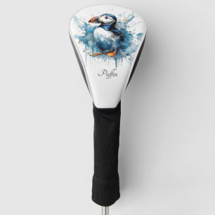 Couvre-club De Golf Cute puffin en bleu aquarelle personnalisable