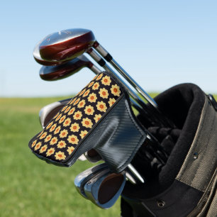 Couvre-club De Golf Dahlia jaune motif floral sur noir