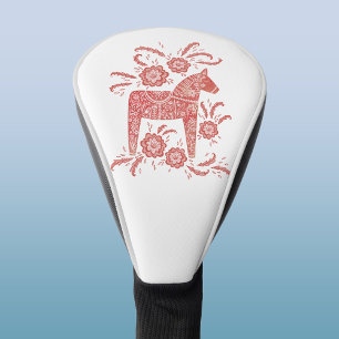 Couvre-club De Golf Dala suédois Cheval Rouge et Blanc Art populaire