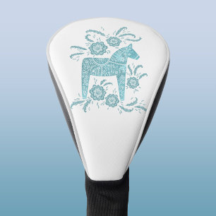 Couvre-club De Golf Dala suédois Cheval Turquoise Green Folk Art