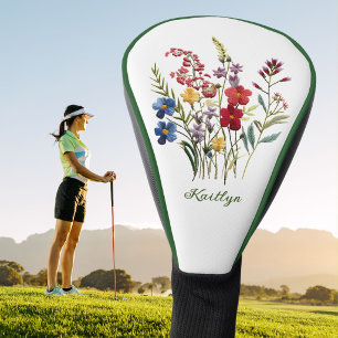 Couvre-club De Golf Dame élégante golfeuse Fausse broderie florale  