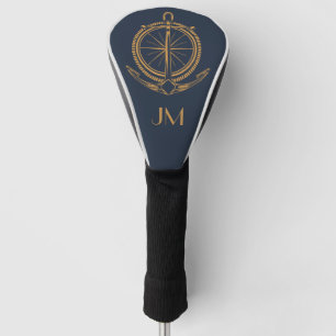 Couvre-club De Golf Design nautique avec boussole et ancre en or
