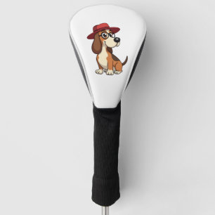 Couvre-club De Golf Dessin animé vintage Basset Hound au chapeau rouge