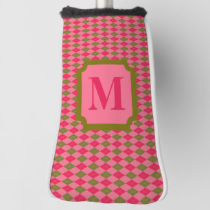 Couvre-club De Golf Diamant de Jacquard rose et vert personnalisé