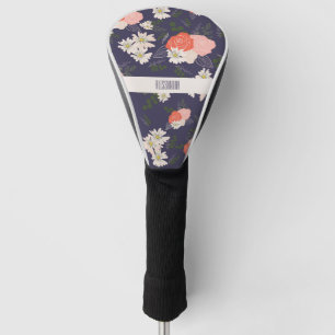 Couvre-club De Golf Doodles floraux modernes en rose pêche et bleu ma