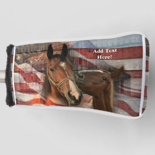 Couvre-club De Golf Drapeau Américain Grange Rustique Cheval