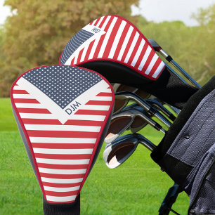 Couvre-club De Golf Drapeau américain rouge blanc et bleu monogrammé