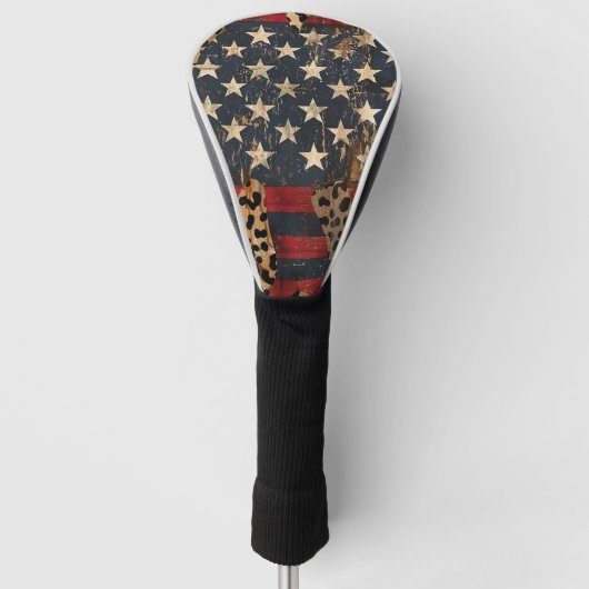 Couvre-club De Golf Drapeau américain rustique imprimé léopard (3) (Devant)