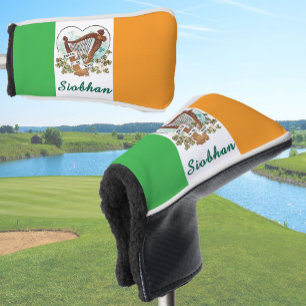 Couvre-club De Golf Drapeau irlandais avec harpe vintage et trèfle per