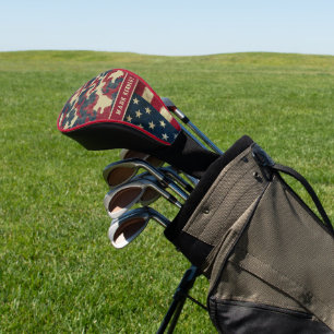 Couvre-club De Golf Drapeau patriotique rustique américain Nom du Moti
