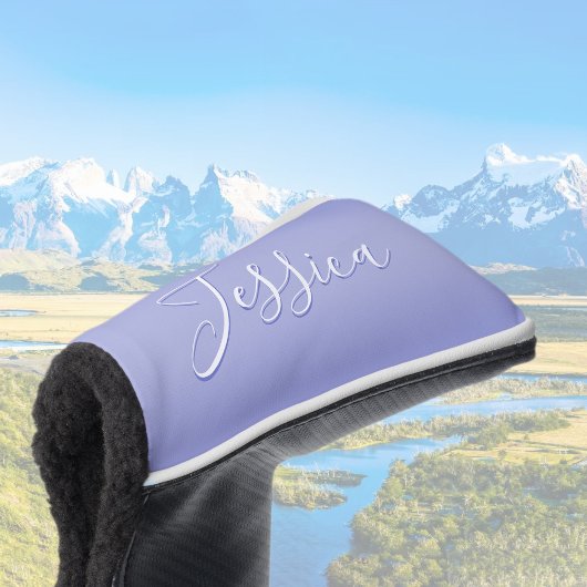 Couvre-club De Golf Écriture cursive éditable | Violet blanc et violet