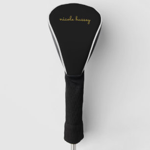 Couvre-club De Golf Écriture noire et or Monogramme moderne élégant
