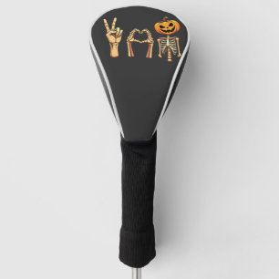 Couvre-club De Golf Éffrayant Halloween Peace Lover Citrouille Skeleto