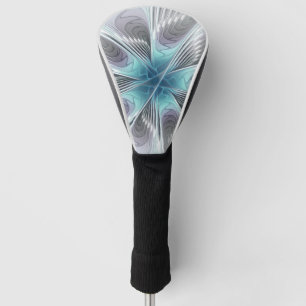 Couvre-club De Golf Élégance Moderne Fleur d'Art Fractal Bleu Gris Bla