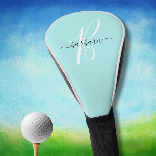 Couvre-club De Golf Elégant Aqua Blue Monogramme Turquoise Nom initial