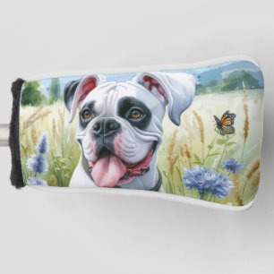 Couvre-club De Golf Elégant chien de boxe blanc dans le champ de flora