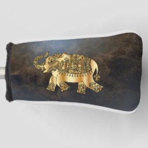 Couvre-club De Golf Elégant Eléphant Floral Paisley Or, Look Cuir