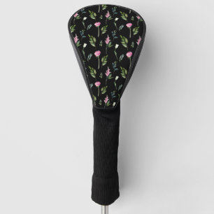 Couvre-club De Golf Élégant Floral Noir rose Nom Chic Pretty