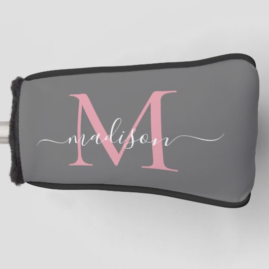 Couvre-club De Golf Élégant Gris Blush rose Monogramme Feminine Script (Devant)