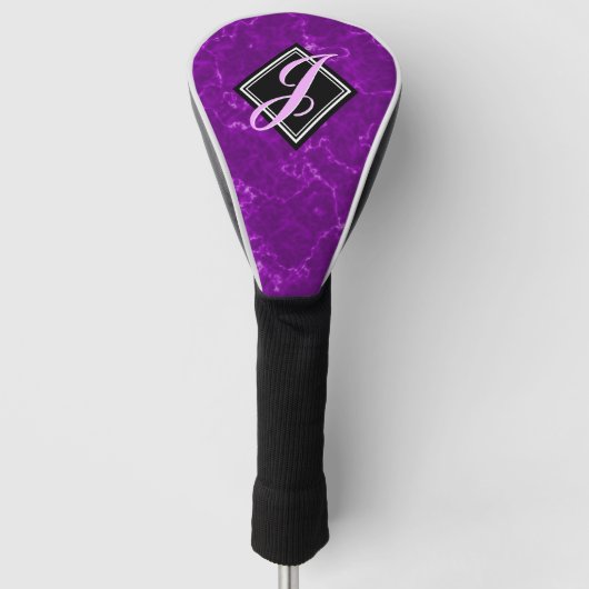Couvre-club De Golf Élégant marbre violet noir diamant Monogramme (Devant)
