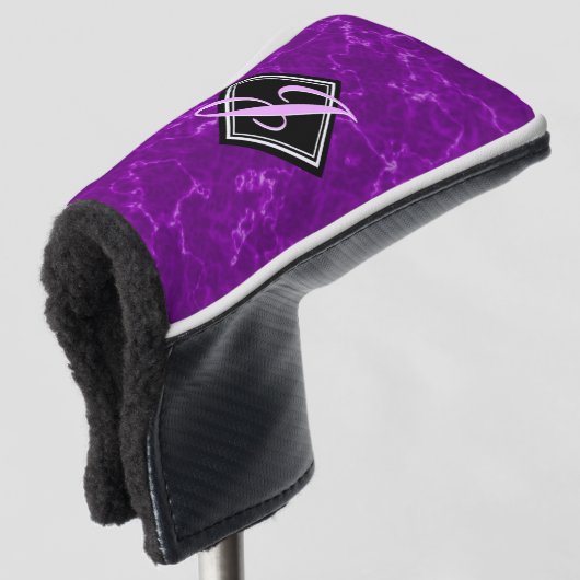 Couvre-club De Golf Élégant marbre violet noir diamant Monogramme (Devant 3/4)