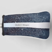 Couvre-club De Golf Elégant moderne en argent Mandala Stripe Navy bleu (Devant)