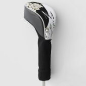 Couvre-club De Golf Élégant Monogramme floral noir et blanc (Incliné)