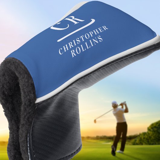 Couvre-club De Golf Élégant Monogramme moderne Initiales Nom Bleu Putt