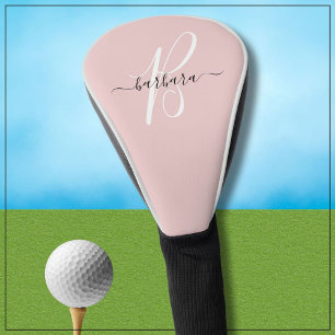 Couvre-club De Golf Élégant Monogramme rose Nom initial *