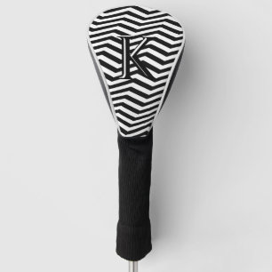 Couvre-club De Golf Élégant noir blanc Chevron Stripe Monogramme perso