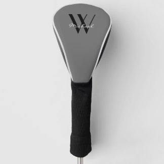 Couvre-club De Golf Élégant noir gris monogramme Nom Script