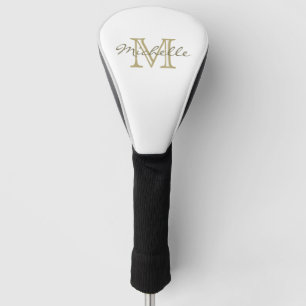 Couvre-club De Golf Elégant nom minimal or et monogramme