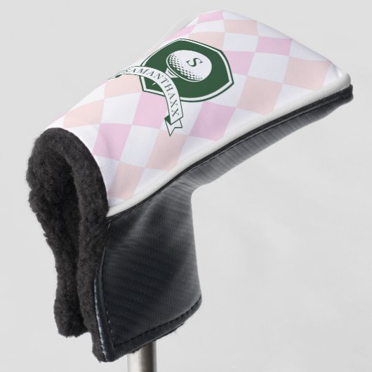 Couvre-club De Golf Elegant Pink Pattern Green Golfer Name Monogram (Devant 3/4)