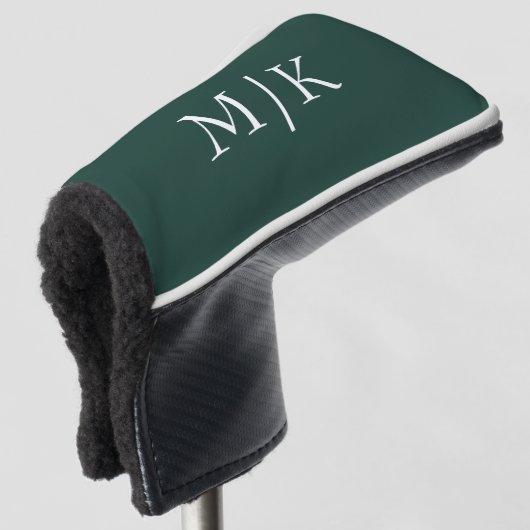 Couvre-club De Golf Emerald Green et White | Monogramme moderne (Devant 3/4)